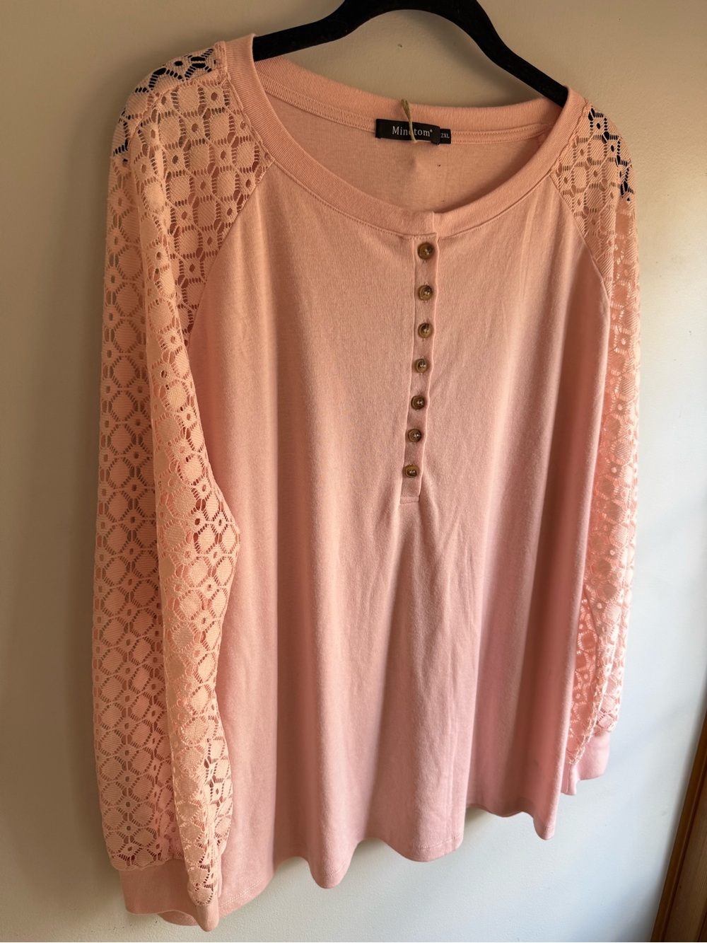 Minetom Pink Crochet-style Sleeve Henley